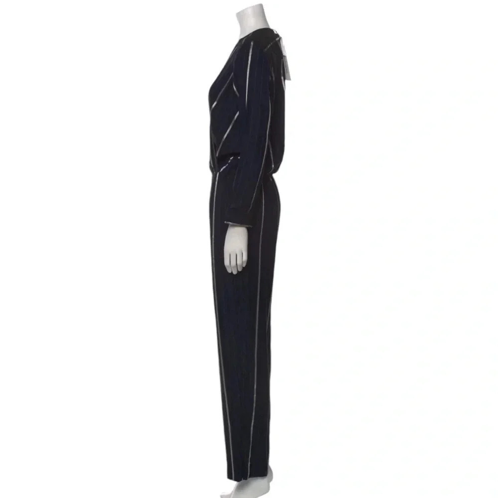 Maje Pinstripe Surplice Bodice Jumpsuit Navy Blue Size S - Picture 5 of 16